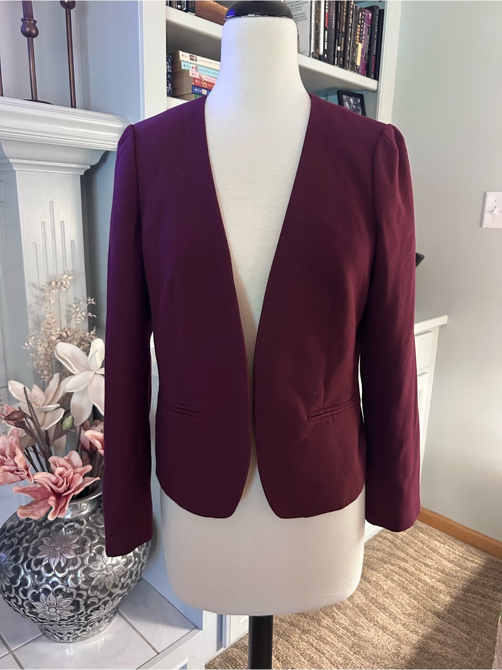 LOFT Women's Open Front Burgundy Blazer Jacket